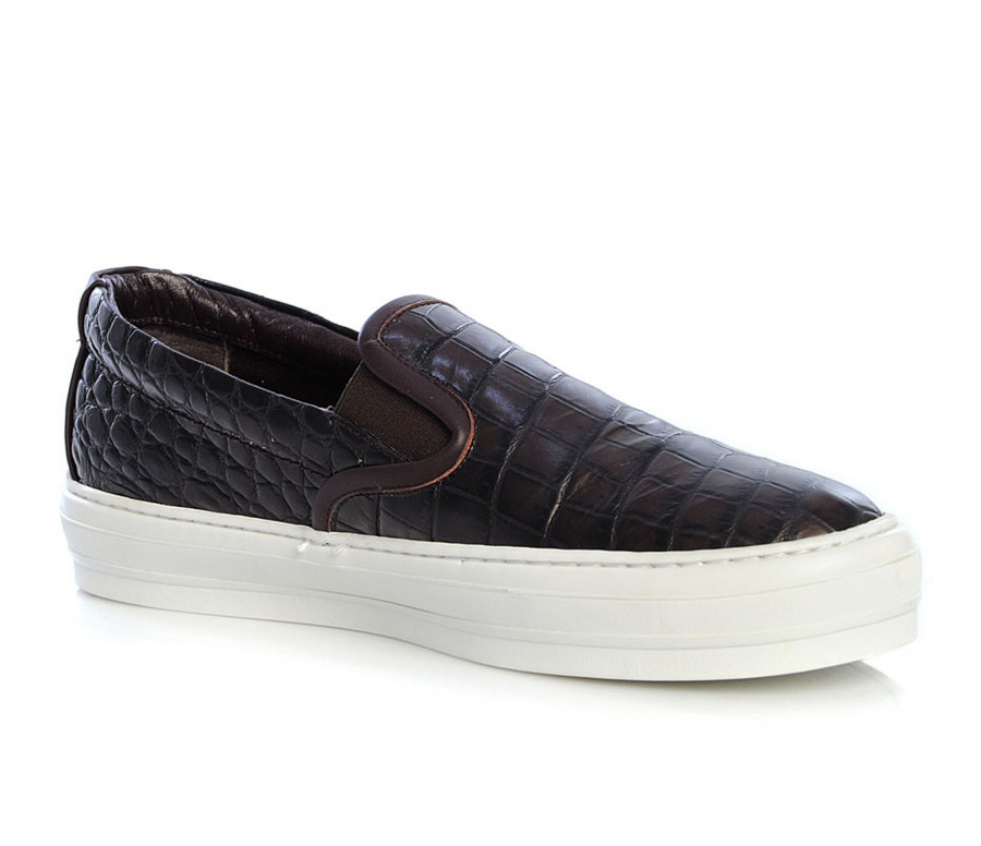 "pacau" crocodile embossed leather slip-on sneakers