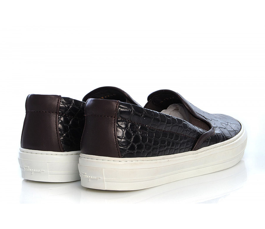 "pacau" crocodile embossed leather slip-on sneakers