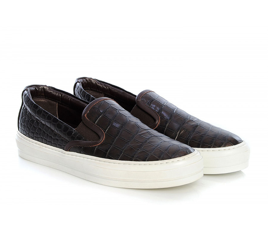 "pacau" crocodile embossed leather slip-on sneakers