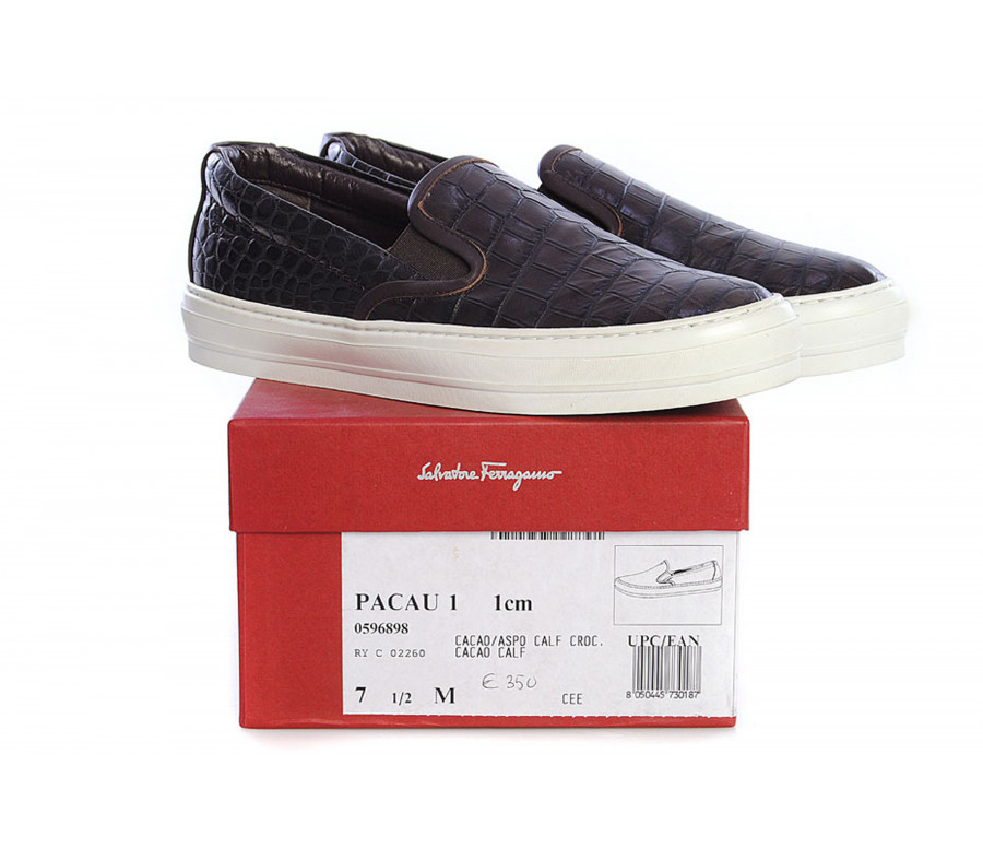"pacau" crocodile embossed leather slip-on sneakers