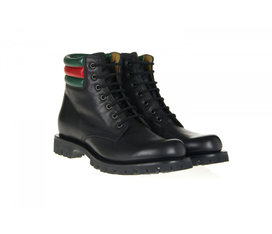 Leather Combat Boots With Web Detail