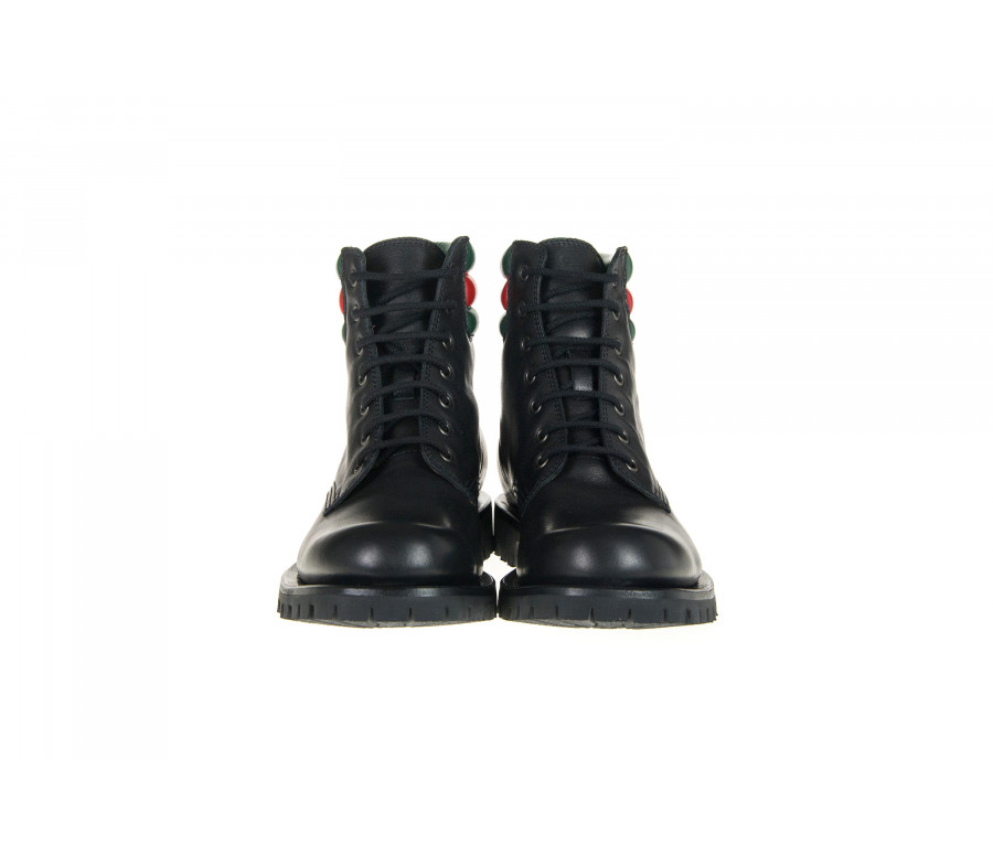 Leather Combat Boots With Web Detail