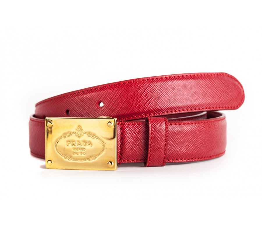 Gold buckle "saffiano" leather belt