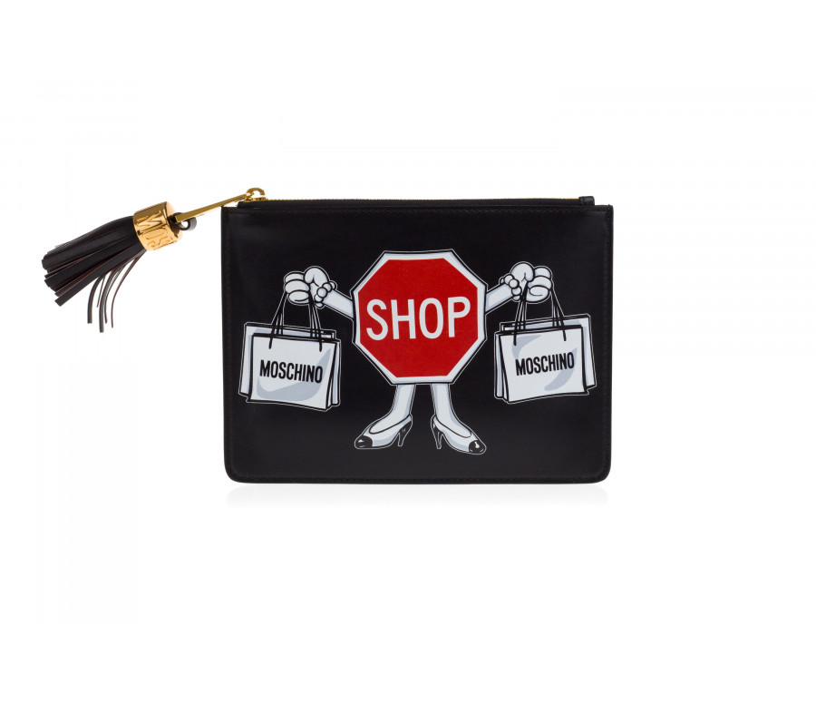 Leather 'Shop' purse with tassel