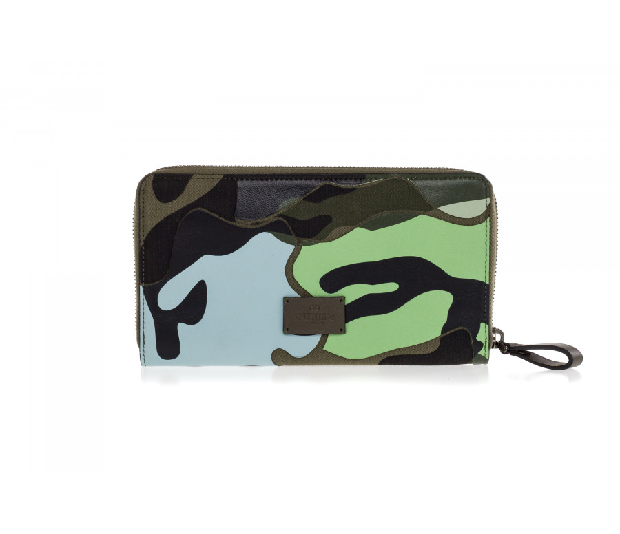 Fabric and leather zip-Around 'Camouflage' wallet