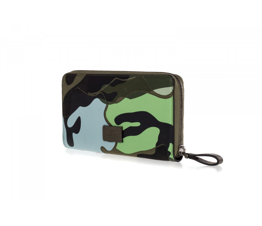 Fabric and leather zip-Around 'Camouflage' wallet