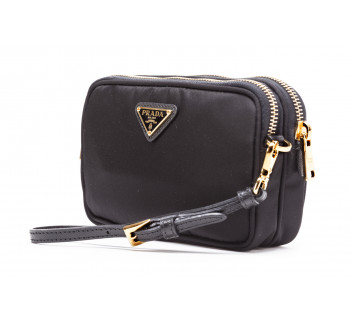 Nylon wristlet bag with shoulder strap