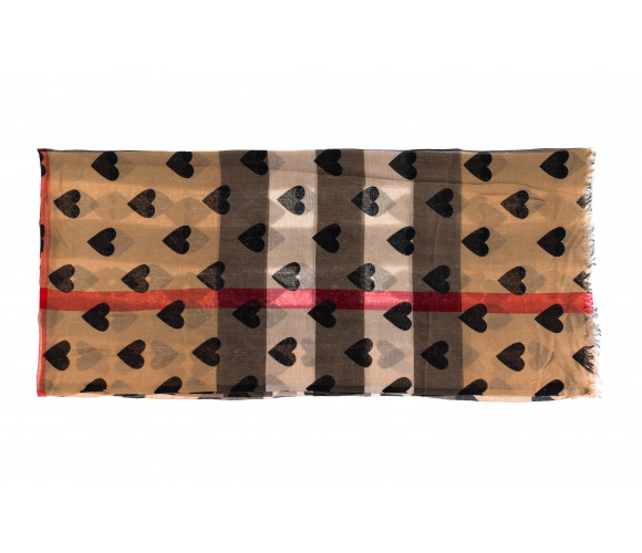 Cashmere and silk 'Sheer' scarf with 'Heart Overprinted Check' pattern 