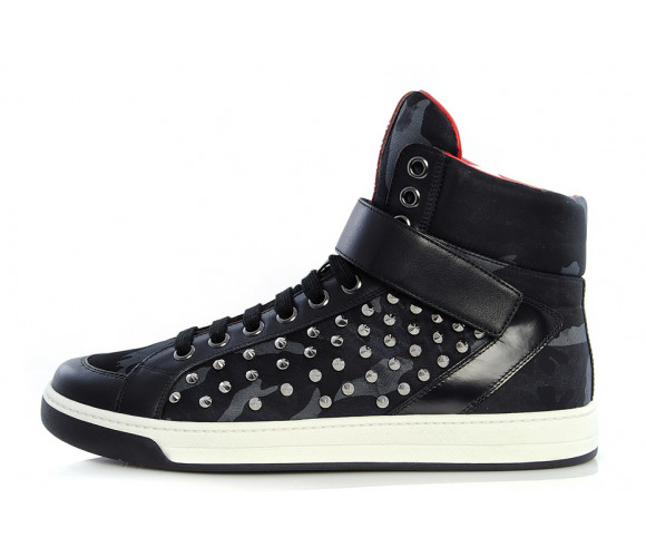 Technical fabric & leather Studded sneakers
