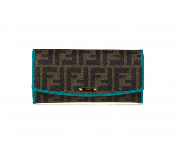 'Zucca' Canvas Flap Wallet With Leather Trim