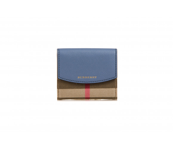 'Luna' House Check & Leather Tri-Fold Wallet