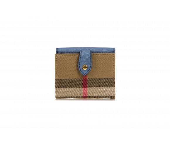'Luna' House Check & Leather Tri-Fold Wallet