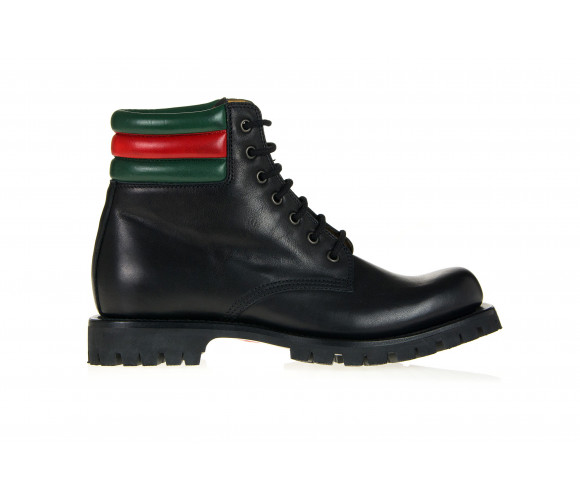 Leather Combat Boots With Web Detail