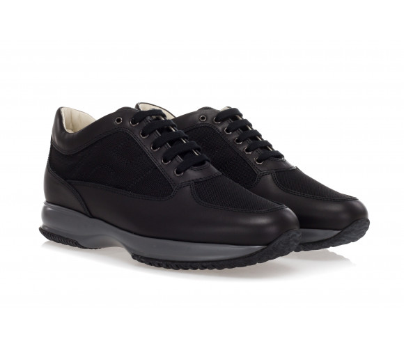 'Interactive' Leather Sneakers With High Tech Fabric Inserts