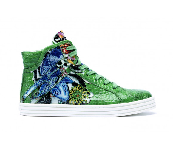 "r141" crocodile embossed leather sneakers