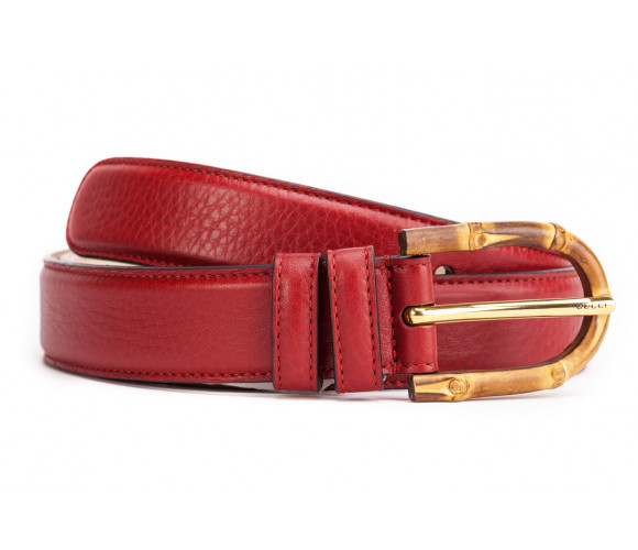 Leather belt with bamboo buckle