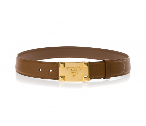 'Saffiano' leather belt with gold buckle 