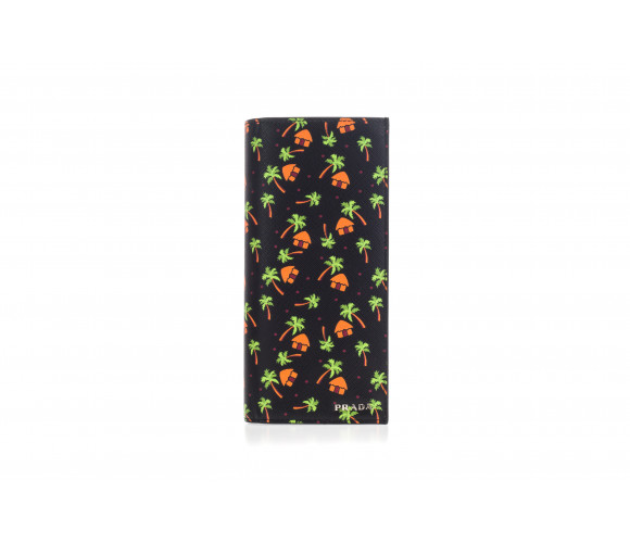 'Saffiano' leather vertical wallet with palme pattern