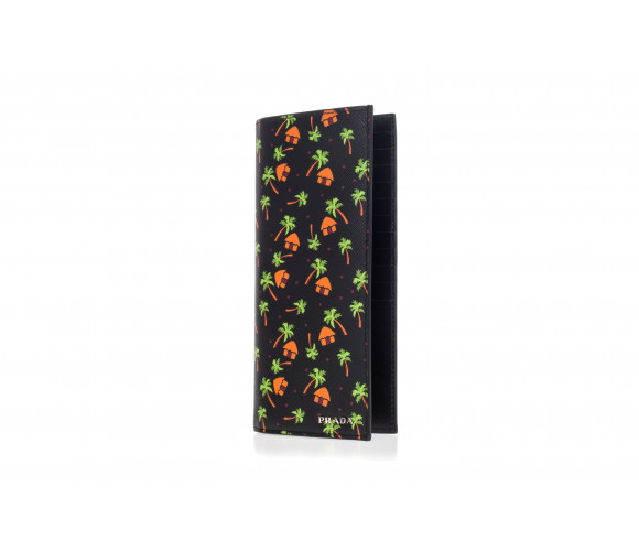 'Saffiano' leather vertical wallet with palme pattern
