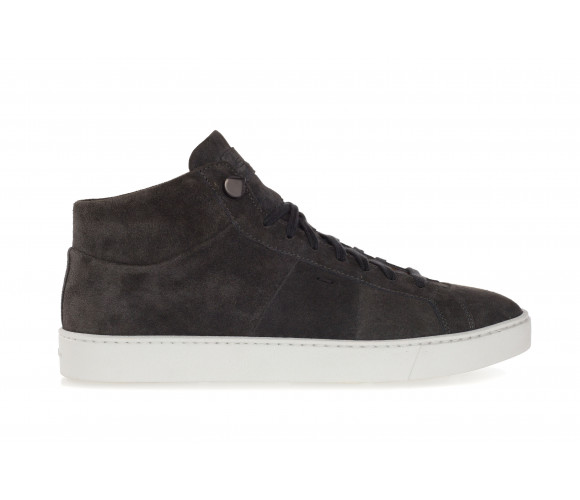 Suede Leather High Top Sneakers With Stitchings