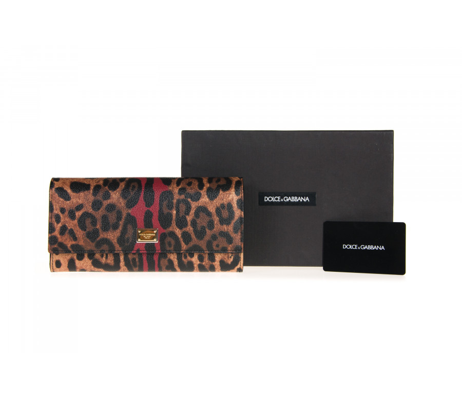 Brieftasche Aus Leopard Bedruckt Leder Mit Überschlag