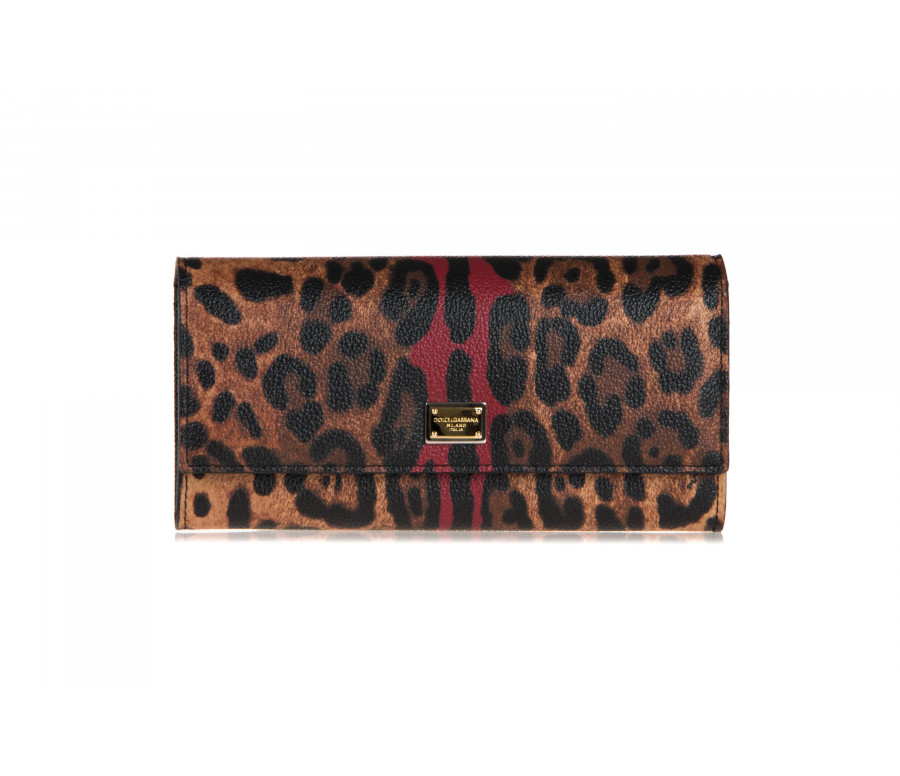 Brieftasche Aus Leopard Bedruckt Leder Mit Überschlag