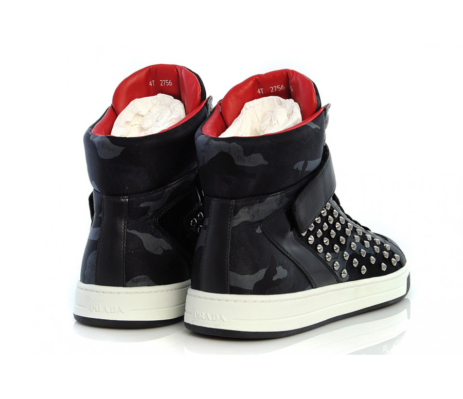 Technical fabric & leather Studded sneakers