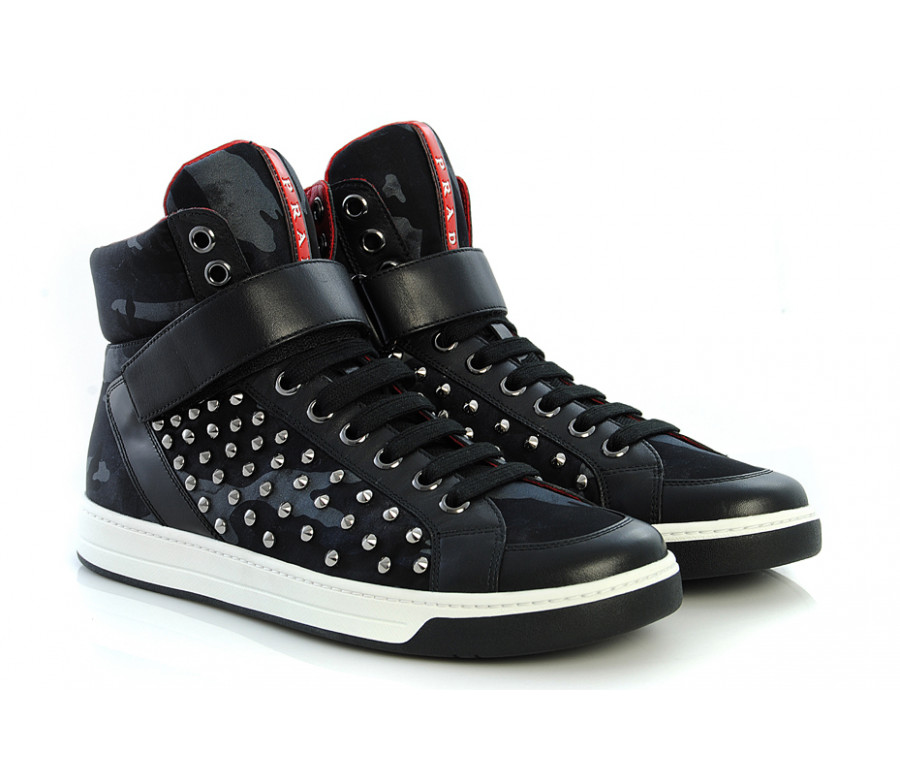 Technical fabric & leather Studded sneakers
