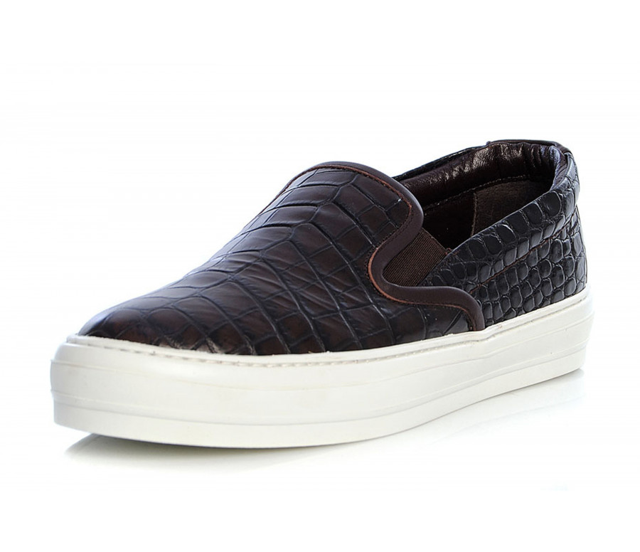 "pacau" crocodile embossed leather slip-on sneakers