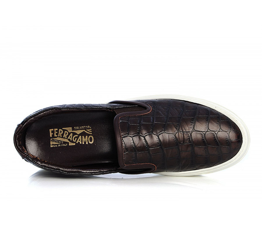 "pacau" crocodile embossed leather slip-on sneakers