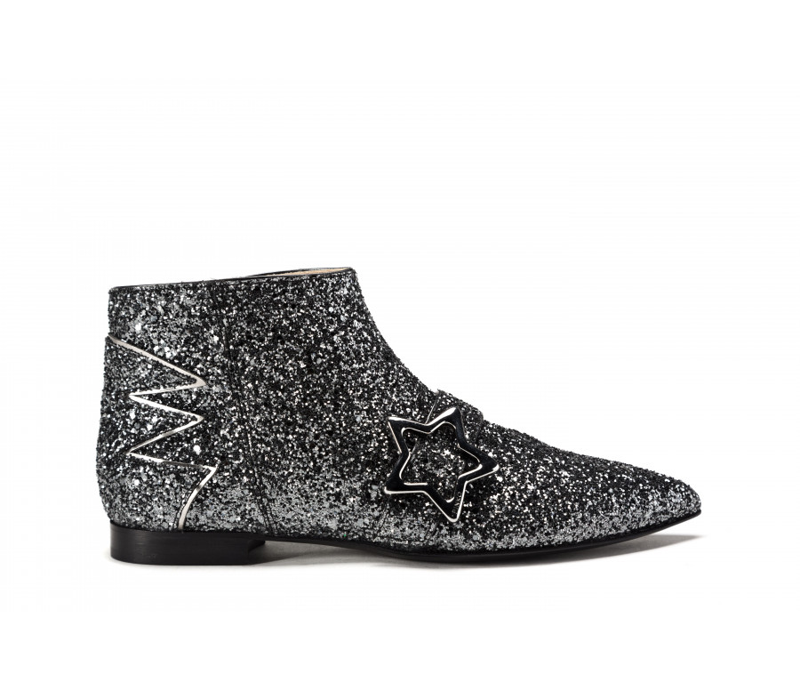 "notte stellata" glittered leather ankle boots