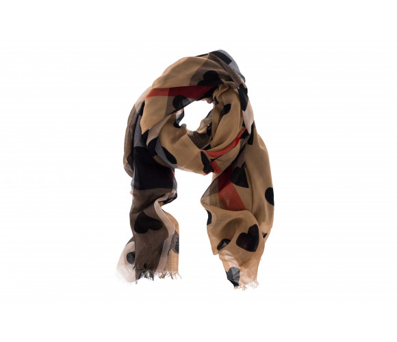 Cashmere and silk 'Sheer' scarf with 'Heart Overprinted Check' pattern 