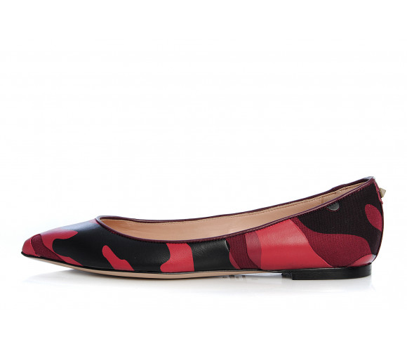 "rockstud" camouflage leather & canvas ballerina flats