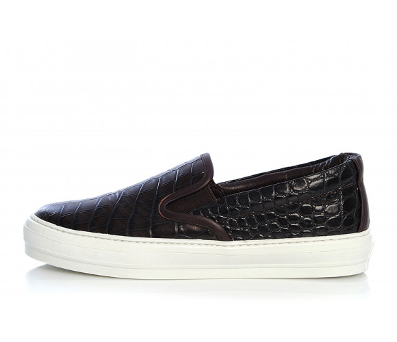 "pacau" crocodile embossed leather slip-on sneakers