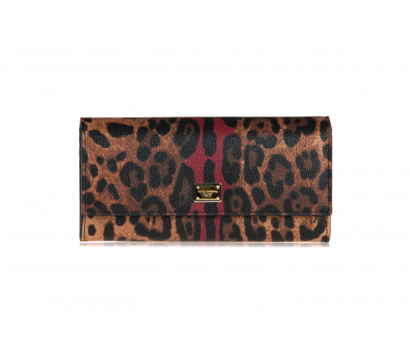 Leopard-Print Leather Flap Wallet
