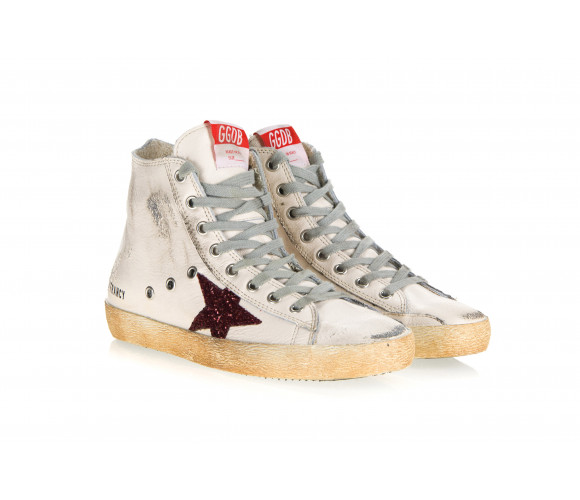 'Francy' Leather & Glitter Hi-Top Sneakers 