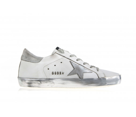 "Superstar" Silver Star Leather Sneakers