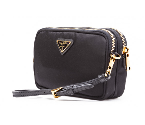 Nylon wristlet bag with shoulder strap
