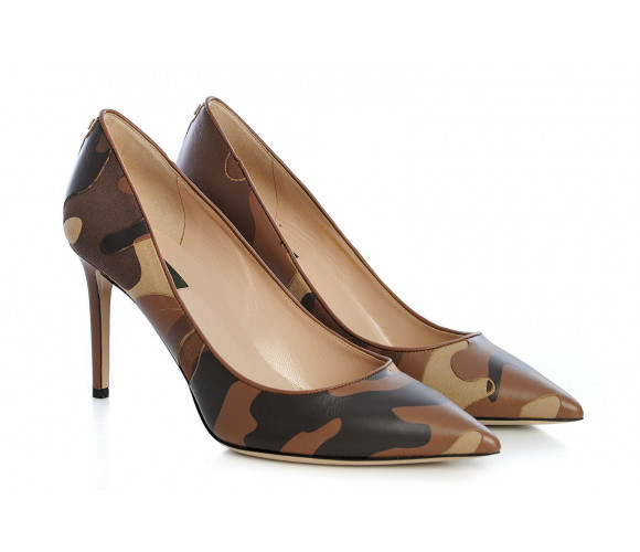 Rockstud camouflage leather & canvas pumps