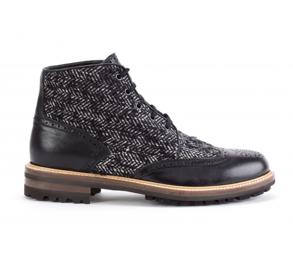 "othello" leather & tweed fabric ankle boots
