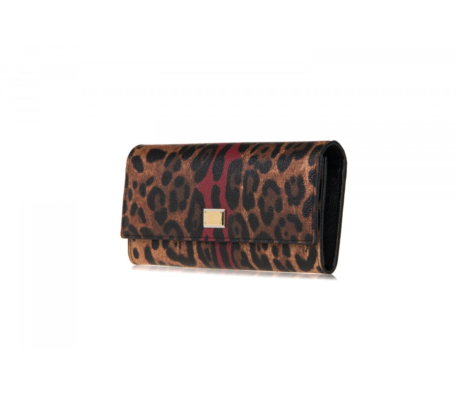 Leopard-Print Leather Flap Wallet