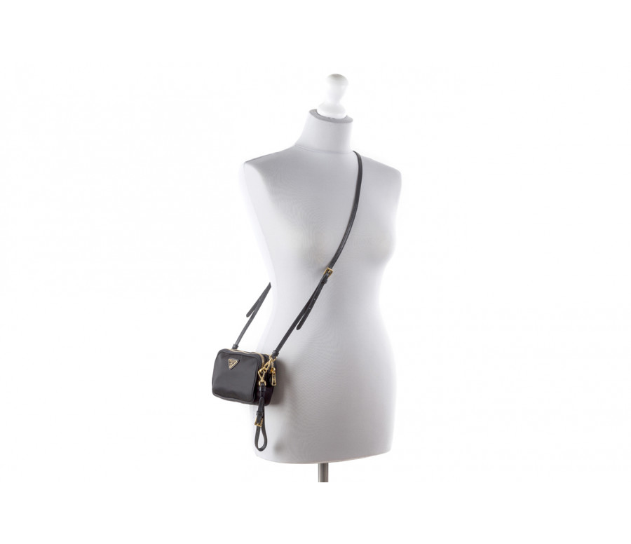Nylon wristlet bag with shoulder strap