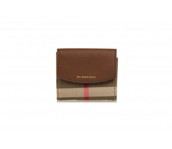 'Luna' House Check & Leather Tri-Fold Wallet