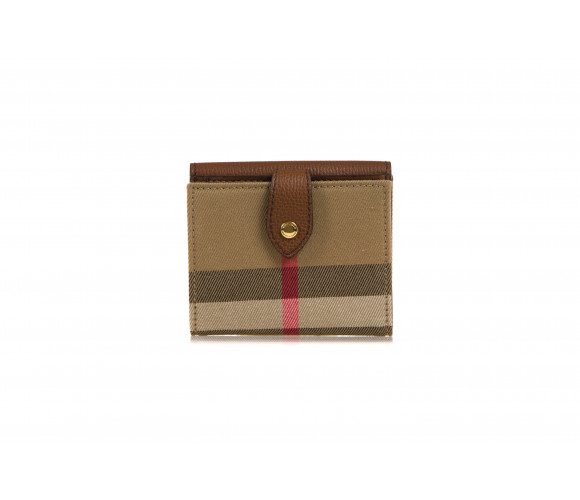 'Luna' House Check & Leather Tri-Fold Wallet