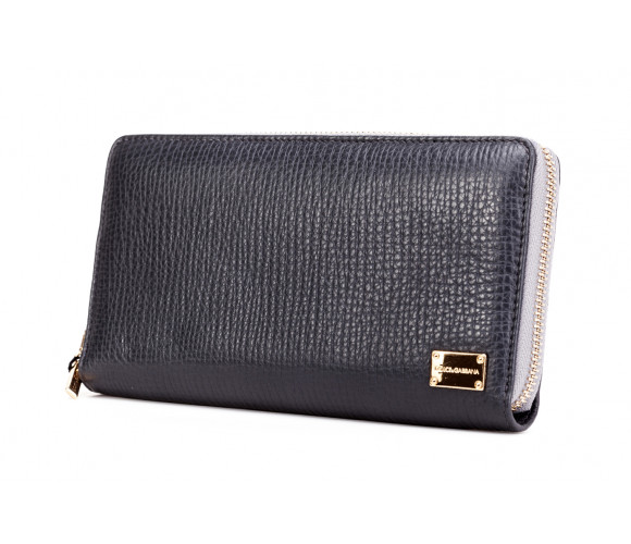 Zip-around pebble-grained leather wallet 