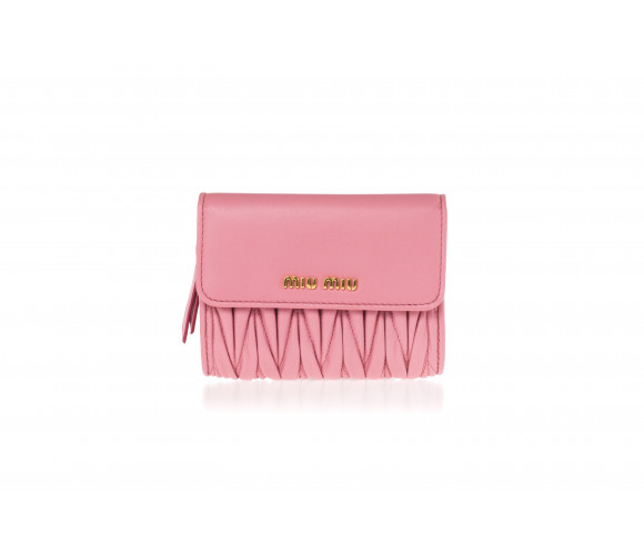 Matelassé leather wallet with flat