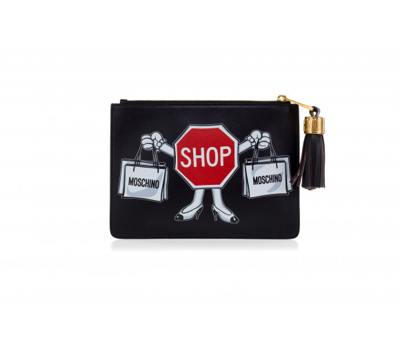 Leather 'Shop' purse with tassel