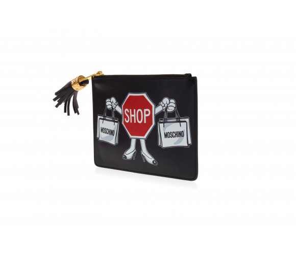 Leather 'Shop' purse with tassel