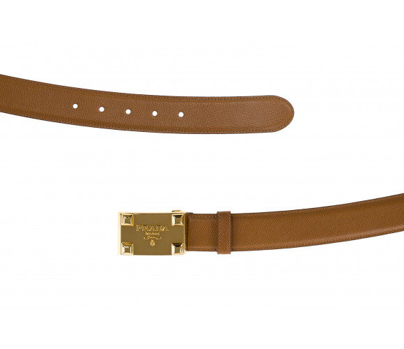 'Saffiano' leather belt with gold buckle 