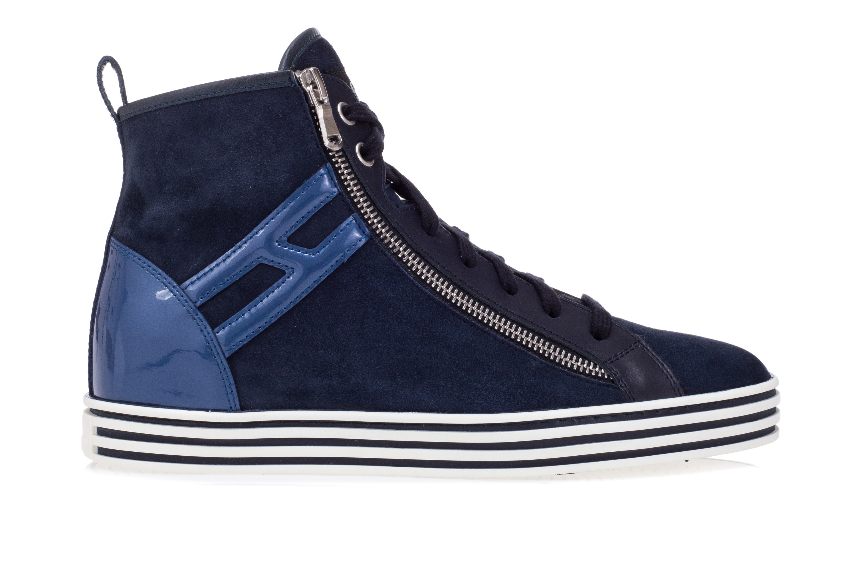 HOGAN REBEL Scarpe Sneakers Alte Donna R182 Camoscio Vernice Blu Zip Laterale HOGAN REBEL Scarpe Sneakers Alte Donna R182 Camoscio Vernice Blu Zip Laterale